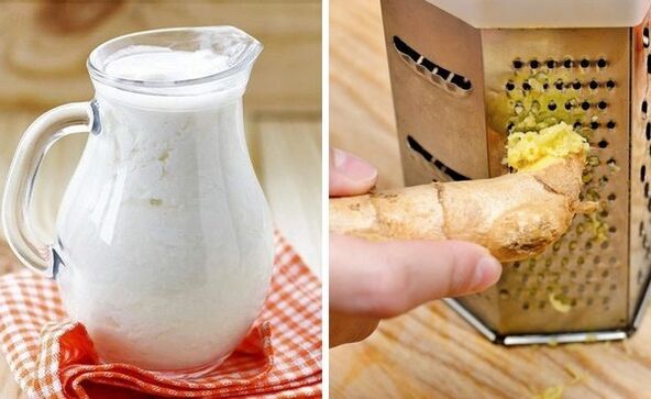 Lage en cocktail av kefir og revet ingefær